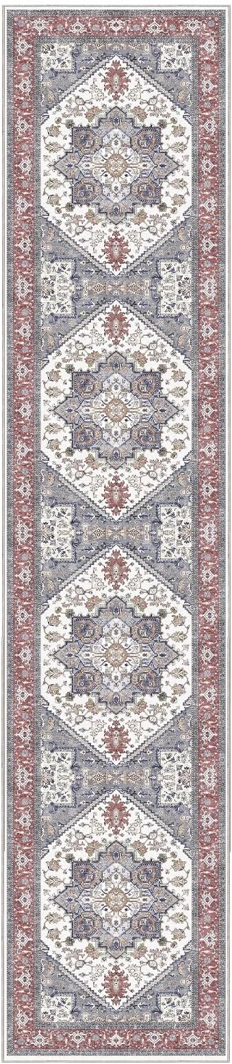 OPPODREAM Soft Entryway Rug 2x10, 2x10 Rug Runner, Washable Hallways Carpet 2 x 10 with Non Slip Backing, Low-Pile Bedside Carpet 2 x 10, Long, Faux Cashmere, Red & Grey