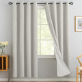 Yakamok Cream Linen Curtains 100% Blackout 96 Inches Long,Room Darkening Textured Curtains for Living Room Thermal Grommet Bedroom Curtain 2 Panels with Greyish White Liner