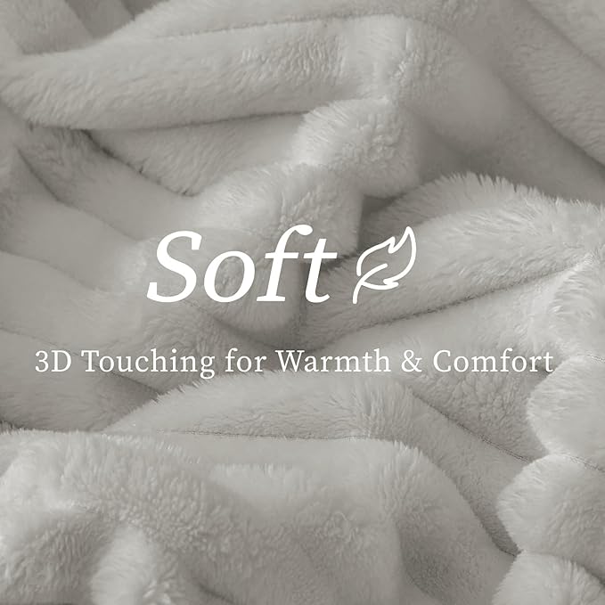 BEDELITE King Size Blanket for Bed, 300GSM Soft & Warm Fleece Blanket, Decorative and Giftable Striped Light Grey Blankets for Women, Men, 108"x90"