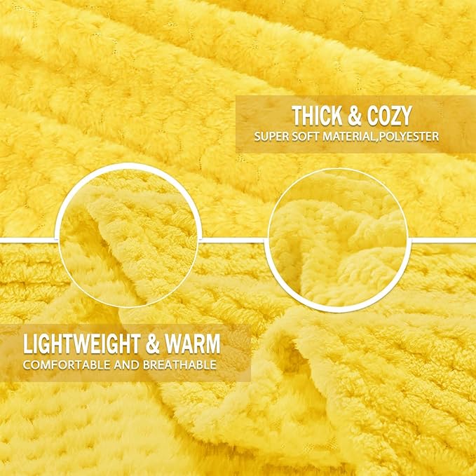Exclusivo Mezcla Fleece Bed Blanket Twin Size, Super Soft and Warm Blankets for Couch, Sofa and Bed Waffle Textured, Cozy, Fuzzy and Lightweight (Vibrant Yellow, 90x66 Inches)