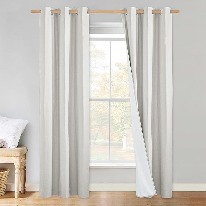 NICETOWN 100% Blackout Linen Texture Curtains 80 inches Long, Ivory, 2 Pcs, Thermal Insulated Full Blackout 2-Layer Lined Drapes, Energy Efficiency Window Draperies for Boy's Room