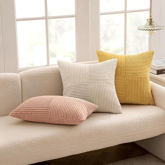 MIULEE Golden Mustard Decorative Throw Pillow Covers 20x20 Inch for Couch Bed Sofa Pack of 2 Boho Farmhouse Throw Pillows Soft Cross Corduroy Patchwork Textured Cushion Cases
