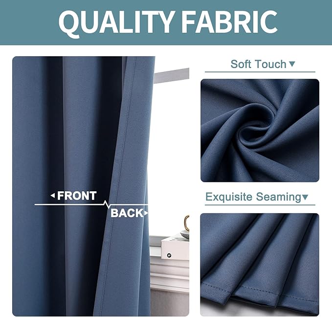 ChrisDowa Grommet Blackout Curtains for Bedroom and Living Room - 2 Panels Set Thermal Insulated Room Darkening Curtains (Stone Blue, 52 x 63 Inch)