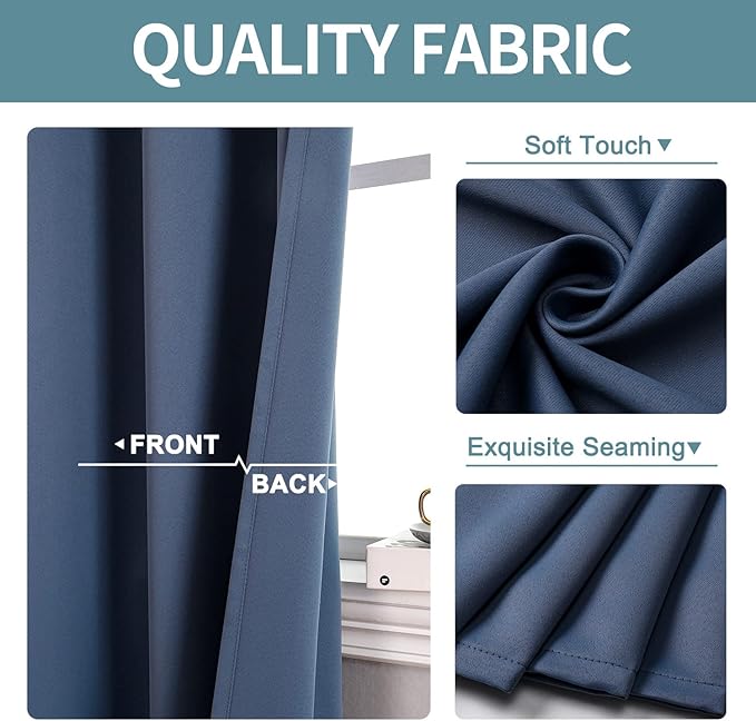 ChrisDowa Small Window Curtains 50 inches Long for Bedroom - Grommet Short Thermal Insulated Room Darkening Curtains for Kitchen (2 Panels, Stone Blue, 29 x 50 Inch)