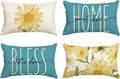 AVOIN colorlife Home Sweet Home Spring Summer Flowers Yellow Throw Pillow Covers, 12 x 20 Inch Blue Cushion Case for Sofa Couch Set of 4