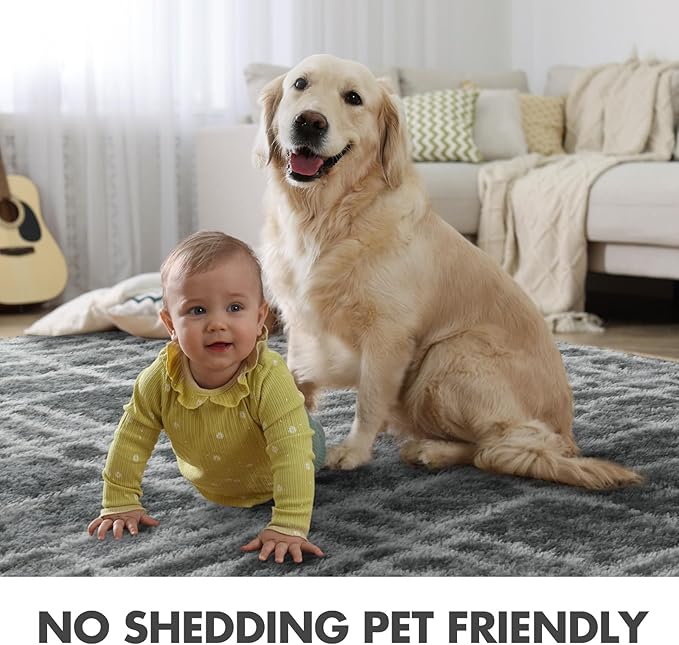 6x9 Ft Large Shag Rugs for Living Room Decor, Tie-Dyed Ultra Soft Fluffy Furry Area Rugs for Bedroom Indoor Floor, Aesthetic Carpet for Kids Home (Grey)