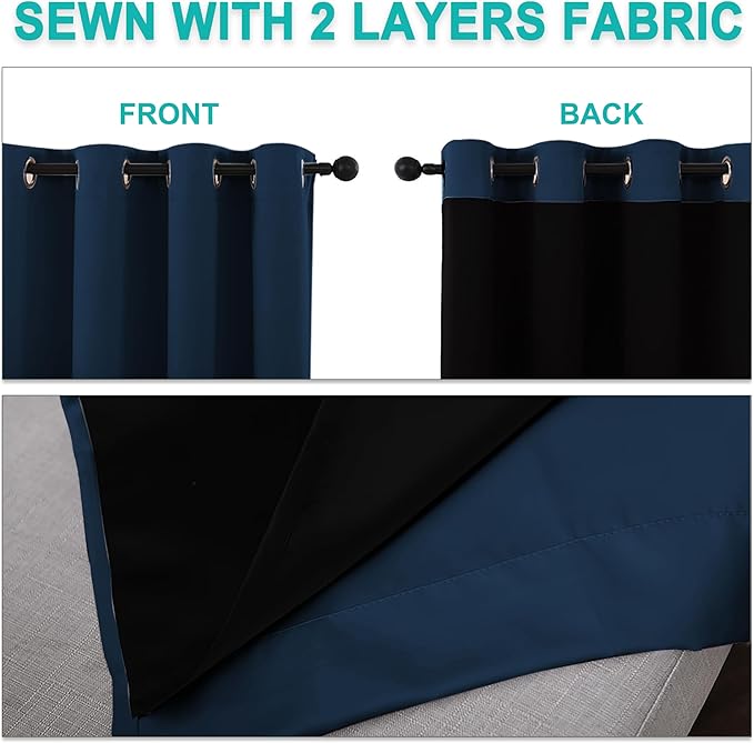 NICETOWN Blackout Curtains 80 inches Long, Full Light Blocking Drapes with Black Liner for Nursery, Thermal Insulated Draperies for Hall, Villa (Moroccan Blue, 2 Pieces, 42" Wide Each Panel)