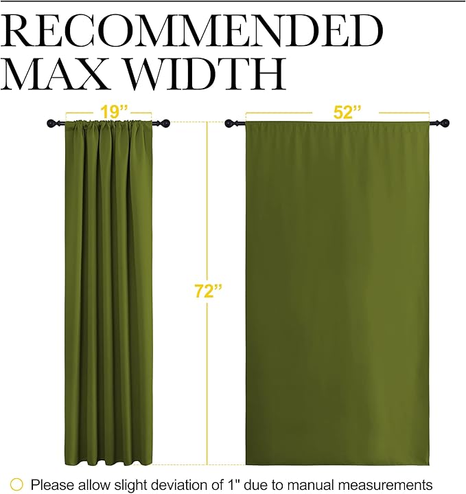 NICETOWN Christmas Window Curtains Blackout Drapes for Gifts, Thermal Insulated Solid Rod Pocket Blackout Curtains/Draperies for Living Room (Olive Green, 1 Pair, 52 by 72-Inch)