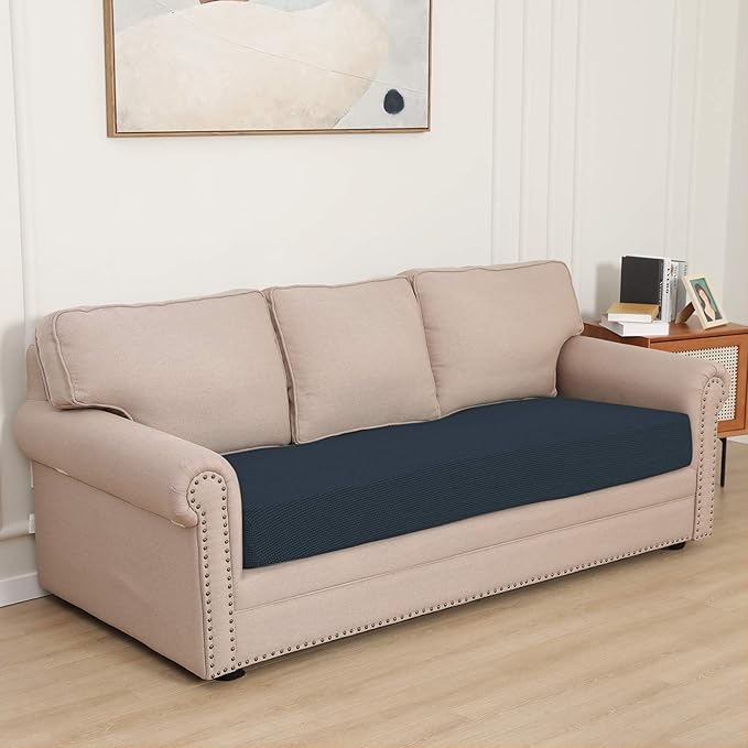 Easy-Going Stretch Cushion Cover Sofa Cushion Furniture Protector Sofa Seat Sofa Slipcover Sofa Cover Soft Flexibility with Elastic Bottom(Oversized Sofa Cushion, Dark Blue)