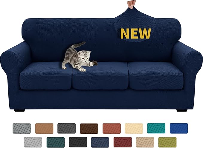 XINEAGE 2026 New 4 Pieces Couch Covers for 3 Cushion Couch Super Stretch Thick Soft Sofa Cover Anti Slip Sofa Slipcover Dogs Cats Furniture Protector (Navy Blue, 71"-91")