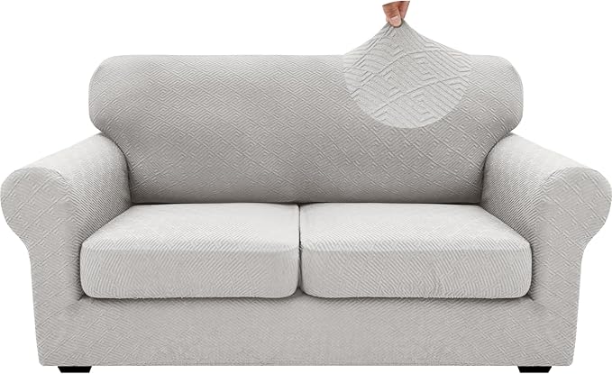 XINEAGE 2026 New 3 Pieces Couch Covers for 2 Cushion Sofa Super Stretch Loveseat Slipcover Pet Dog Universal Slip Cover Anti Slip Love Seat Furniture Protector (Silver Grey, 55"-69")