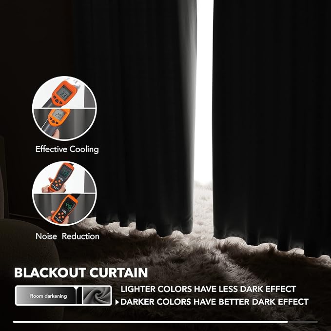 Deconovo Back Tab and Rod Pocket Curtains Blackout Shades Room Darkening Blinds Thermal Insulated Curtains for French Door 52Wx95L Inch Light Grey Set of 2