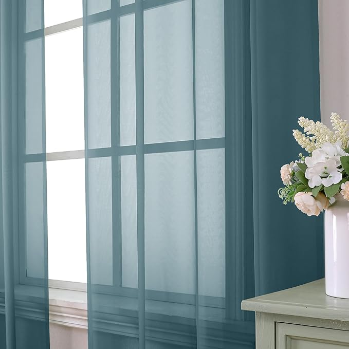Aiyufeng Dusty Blue Sheer Curtains 96 Inches Long 2 Panels Set, Light Filtering Soft Airy Voile Rod Pocket Dusty Blue Sheer Window Drapes for Bedroom Living Room, Each 42Wx96L Inches