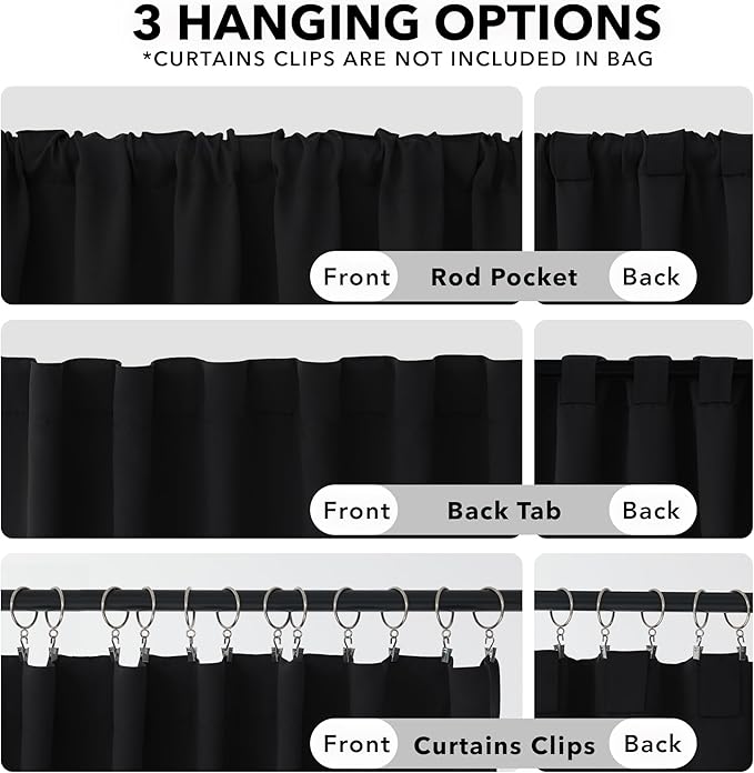 Deconovo Blackout Curtains, Thermal Insulated, W52 x L95 2 Panels, Back Tab, Machine Washable, Room-Darkening Drapes for Bedroom/Living Room Black