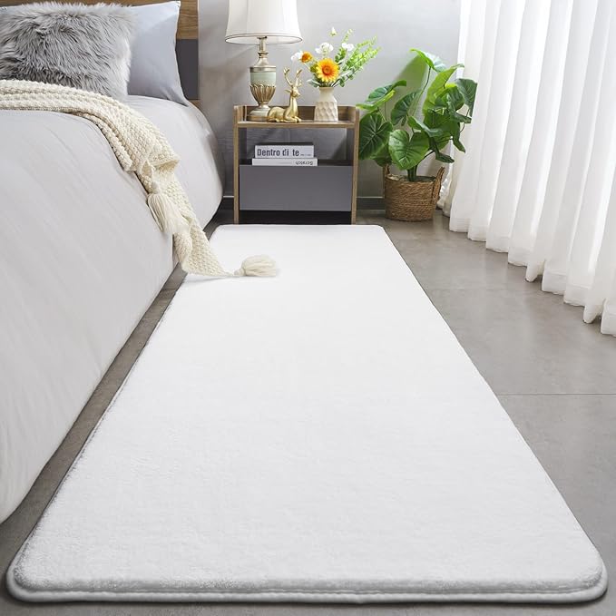 Amearea Modern Soft 2x6 Runner Rug for Hallway, White Fluffy Rug Bedroom Bedside Rugs, Non Slip Washable Memory Foam Carpet for Entrance Kitchen Living Room Decor