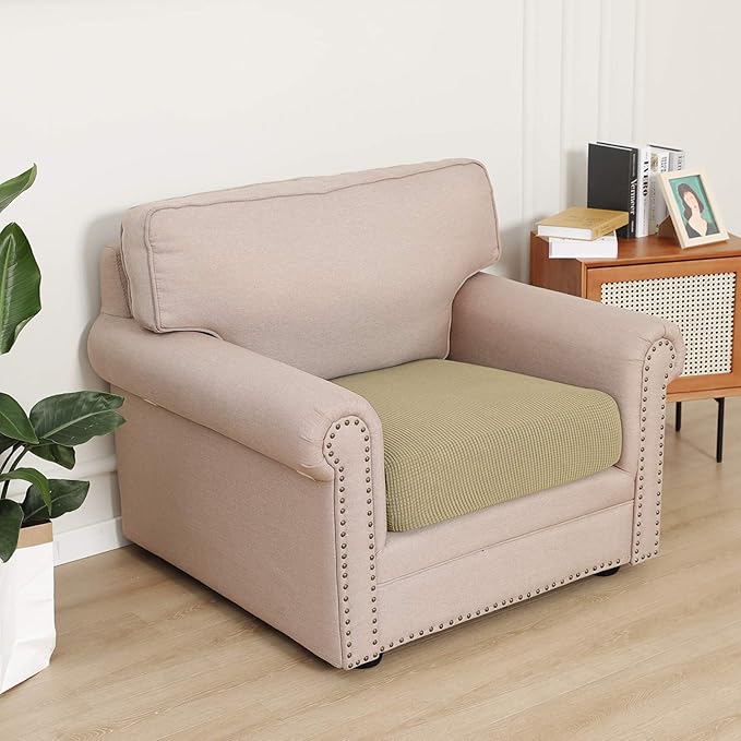 Easy-Going Stretch Cushion Cover Sofa Cushion Furniture Protector Sofa Seat Sofa slipcover Sofa Cover Soft Flexibility with Elastic Bottom(Chair Cushion,Beige)