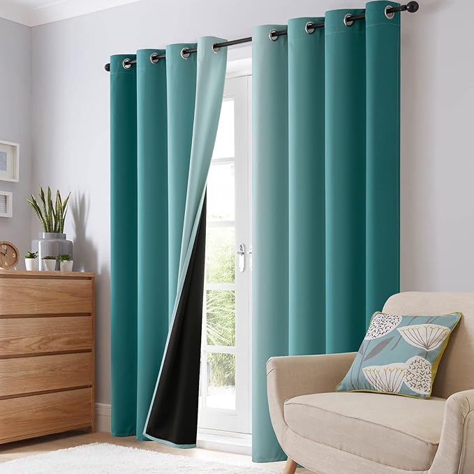 SimpleHome Blackout Curtains Ombre for Living Room,Room Darkening Teal Curtains Set of 2 Panels Thermal Insulated Bedroom Curtains，52 x 84 Inch