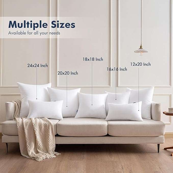 MIULEE Throw Pillows Inserts, Pack of 4 22x22 Inch 100% Virgin Fiber Filling Bed Couch Pillows