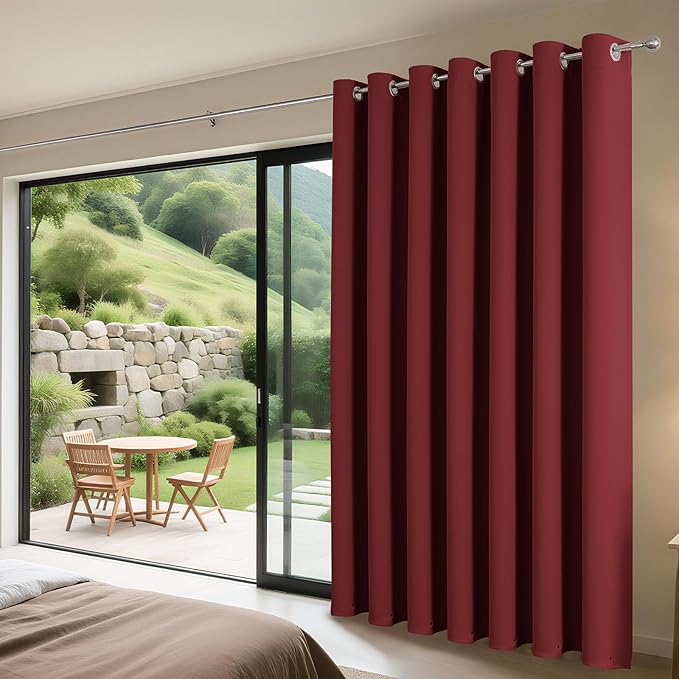 Joydeco Blackout Patio Sliding Door Curtains 84 Inches Long, Grommet Privacy Room Divider Curtains, Extra Wide Thermal Blackout Drapes for Bedroom Living Room (Burgundy Red, 100Wx84L, 1 Panel)
