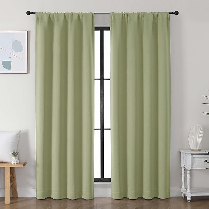Simplebrand Ava Sage Green Blackout Curtains for Bedroom, 78 Inch Length, 2 Panels Set, Privacy Thermal Insulated Rod Pocket Window Curtains for Patio, French Door, W40 x L78 Inch