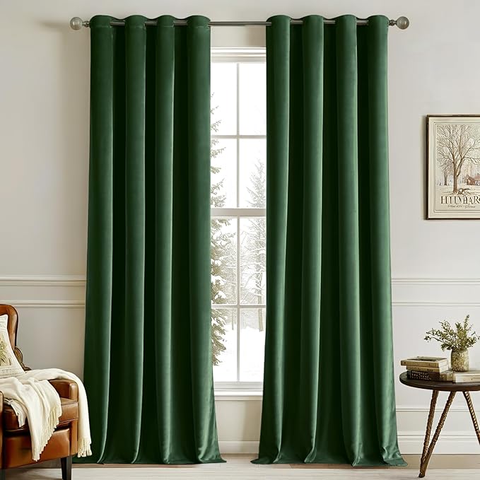 MIULEE Christmas Velvet Curtains Emerald Green Elegant Grommet Curtains Thermal Insulated Soundproof Room Darkening Curtains/Drapes for Classical Living Room Bedroom Decor 52 x 72 Inch Set of 2