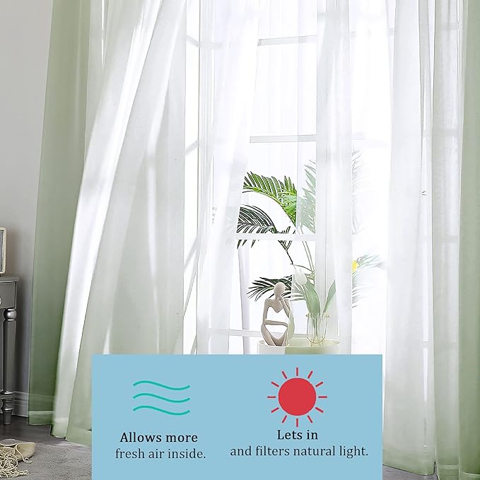 OWENIE Sheer Curtains 90 Inches Long 2 Panels Set, Sage Green Sheer Curtains Rod Pocket Voile Drapes for Living Room, Airy Soft-Touching Drapes, 2 PCS Panels, Each 42" W x 90" L Inch