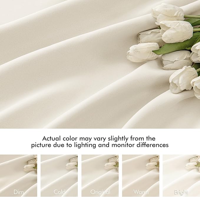 MIULEE Beige White Back Tab Blackout Curtains 63 Inch Length 2 Panels Set for Living Room Bedroom Privacy, Rod Pocket/Pinch Pleat Thermal Insulated Room Darkening Pleated Light Blocking Drapes