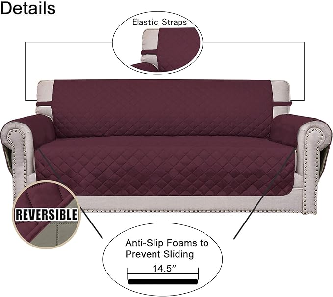 Easy-Going Chair Sofa Slipcover Reversible Sofa Cover Water Resistant Couch Cover Furniture Protector Cover with Elastic Straps for Pets Kids Children Dog Cat (Chair, Wine/Beige)