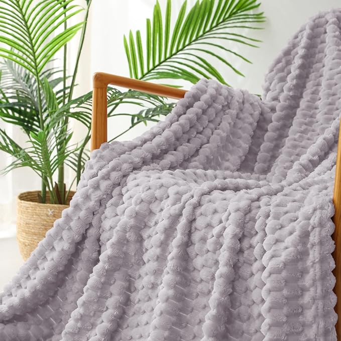 Exclusivo Mezcla Fleece Throw Blanket for Couch, Extra Large Fuzzy Light Grey Bed Blankets, Soft Cozy Plush Sofa Throws for All Seasons, 50x70 Inches