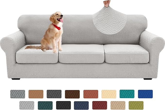 XINEAGE 2026 New 4 Pieces Extra Large Couch Covers for 3 Cushion Sofa Super Stretch Sofa Cover for 3 Large Seat Cushion Universal Slip Cover for Living Room (Silver Grey), 91"-110"(3 Cushions)