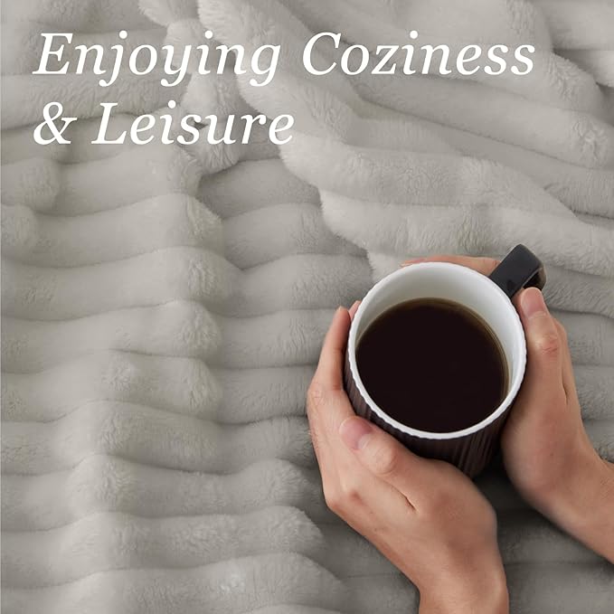 BEDELITE King Size Blanket for Bed, 300GSM Soft & Warm Fleece Blanket, Decorative and Giftable Striped Light Grey Blankets for Women, Men, 108"x90"