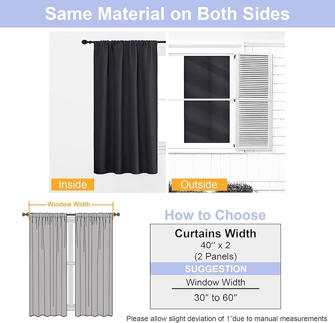 Simplebrand Ava Halloween Black Blackout Curtains for Bedroom 96 Inches Long 2 Panels, Solid Thermal Insulated, Energy Saving Living Room Window Treatment Curtains Blackout Drapes, W40 x L96 Inch