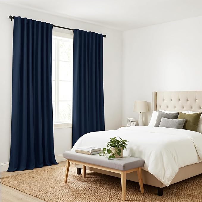 PONY DANCE Blue Blackout Curtains 96 inch Long, Room Darkening Curtains for Bedroom, Thermal Insulated Drapes for Living Room Window, Back Tab/Rod Pocket, 52 x 96 Inch,2 Panels Set, Navy Blue