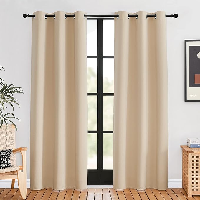 NICETOWN Room Darkening Draperies Window Curtain Panels, Biscotti Beige, 2 Panels, W42 x L80 -inch, Thermal Insulated Grommet Room Darkening Curtains for Bedroom