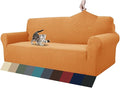 ZNSAYOTX 1 Piece Jacquard Couch Covers for 3 Cushion Couch High Stretch Sofa Cover for Pets Dogs Anti Slip Extra Large Sofa Slipcovers Furniture Protector (X-Large, Orange)