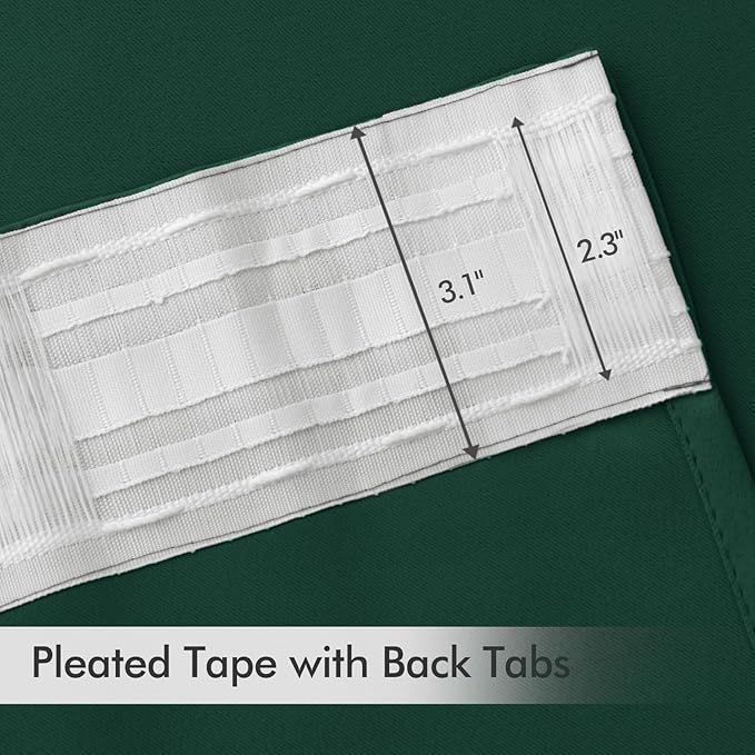 MIULEE Christmas Hunter Green Back Tab Blackout Curtains 90 Inches Long 2 Panels Set for Living Room Bedroom, Rod Pocket/Pinch Pleat Thermal Insulated Room Darkening Pleated Light Blocking Drapes