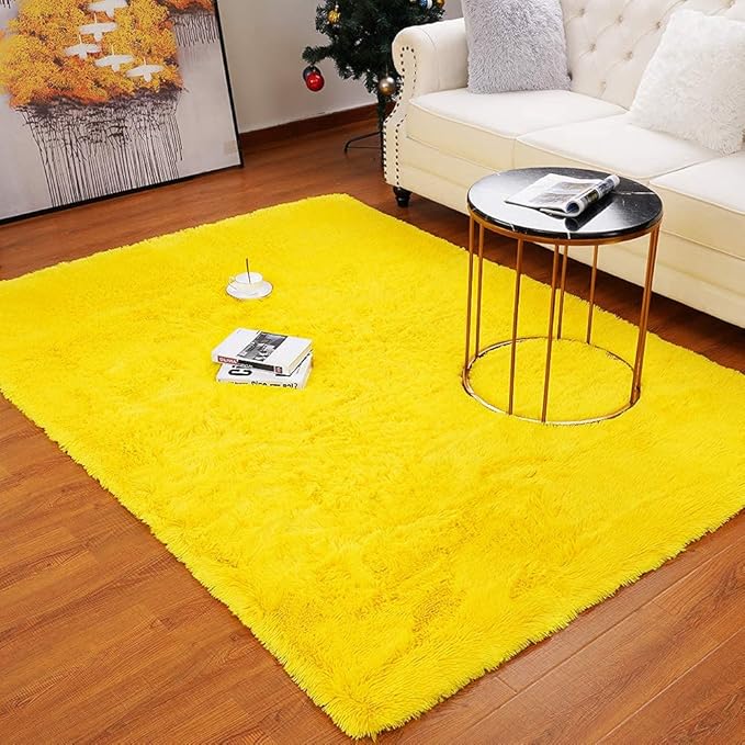 LOCHAS Ultra Soft Indoor Modern Area Rugs Fluffy Living Room Carpets for Children Bedroom Home Decor Nursery Rug 4x5.3 Feet,Yellow