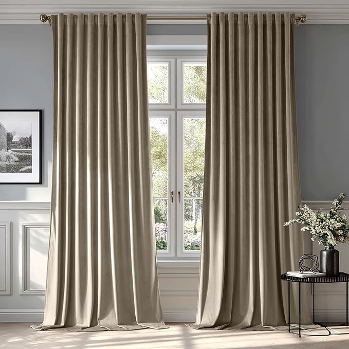 MIULEE Taupe Velvet Curtains 108 inches - Luxury Blackout Curtains for Bedroom Living Room Thermal Insulated Super Soft Window Drapes Rod Pocket & Back Tab, W52 x L108 inches, 2 Panels