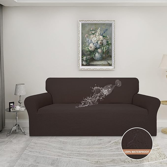 Easy-Going 100% Waterproof Couch Cover, Dual Waterproof Sofa Cover, Stretch Jacquard Sofa Slipcover, Leakproof Furniture Protector for Kids, Pets, Dog and Cat(Oversized Sofa, Chocolate)