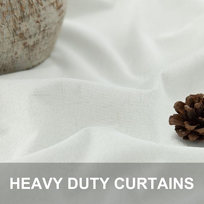 Ivory Blackout Curtains 90 Inches Long 2 Panel Light Blocking Patio Drape for Sliding Glass Doors Rustic Country Curtain for Nursery Bedroom Thick Linen Cotton Textured Off White Back Tab Pocket 52x90