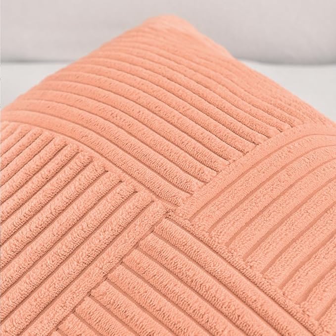 Fancy Homi 2 Packs Peach Samll Decorative Throw Pillow Covers 12x12 Inch with for Couch Bed Sofa, Rustic Farmhouse Boho Home Decor, Soft Corss Patchwork Corduroy Cute Square Cushion Case 30x30 cm