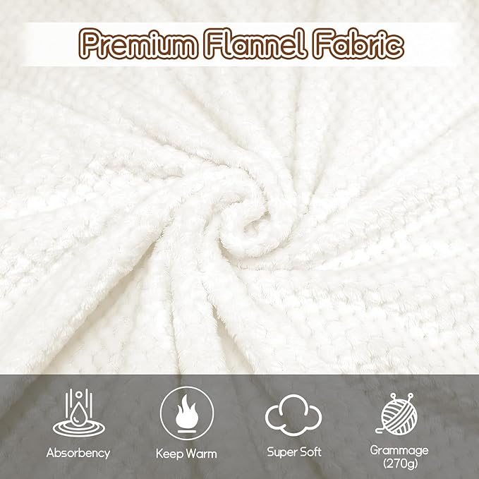 4 Pack Fleece Throw Blankets 50x60 Inches - Oeko-Tex Certified 100, 270 GSM Ultra Soft Plush for Bed, Couch and Cozy Gifts. 3D Waffle Texture, No Shedding No Pilling All Season (Cream)