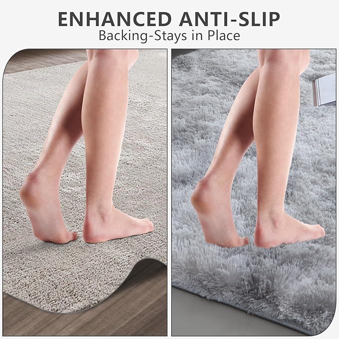 Shag Area Rugs for Bedroom Living Room,5X8 Ultra Soft Fluffy Area Rugs for Dorm, Indoor Carpet Nursery Rugs for Kids Room Home Decor,Tie-Dye Grey