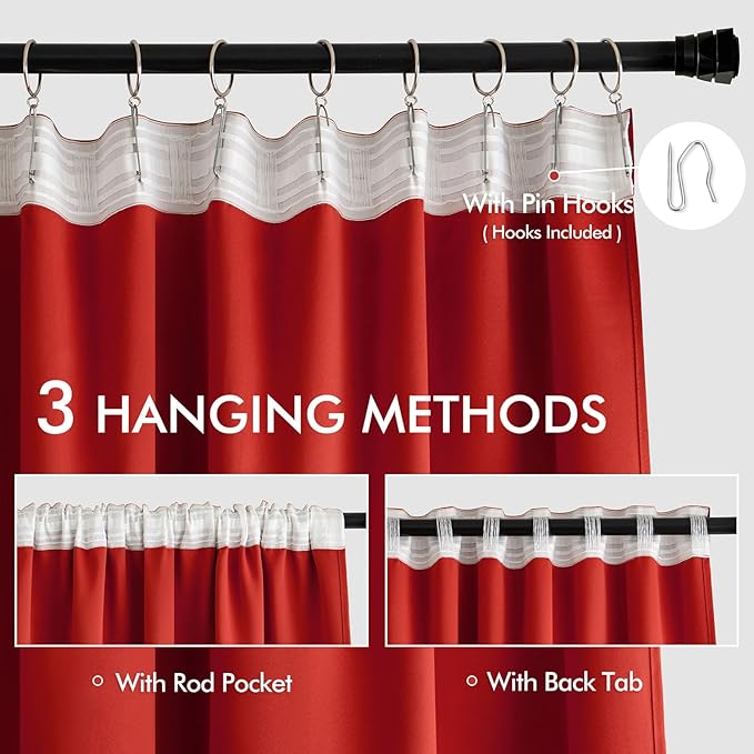 MIULEE Christmas Red Back Tab Blackout Curtains 84 Inch Length 2 Panels Set for Living Room Bedroom Privacy, Rod Pocket/Pinch Pleat Thermal Insulated Room Darkening Pleated Light Blocking Drapes