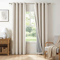 100% Blackout Shield Linen Blackout Curtains for Bedroom, Beige Grommet Curtains for Living Room, Thermal Insulated Room Darkening Drapes for Nursery, Boho Home Decor, 50" W x 90" L, 2 Panels