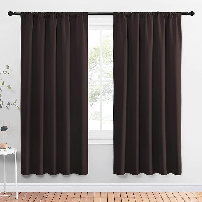 NICETOWN Blackout Curtain Panels 72 inches - Energy Saving Thermal Insulated Solid Rod Pocket Blackout Curtains for Bedroom (1 Pair, 52 inches by 72 Inch, Toffee Brown)
