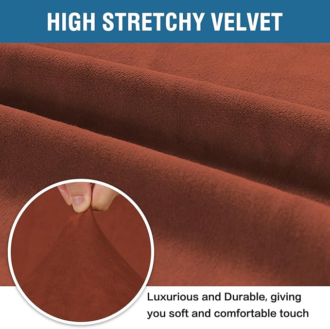 H.VERSAILTEX Stretch Velvet Sofa Covers Large Couch Covers Sofa Slipcovers Furniture Protector Soft with Non Slip Elastic Bottom, Feature Thick Comfy Rich Velour (Extra Wide Sofa 98"-105", Rust)