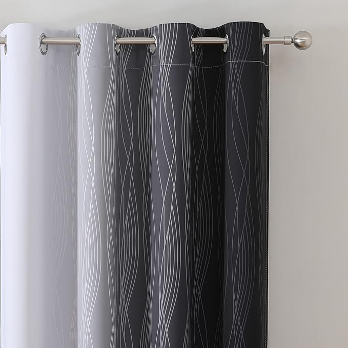 Estelar Textiler Full Room Darkening Blackout Curtains 72 Inch Length 2 Panels Set, Ombre Greyish White and Black Thermal Insulated Full Light Blocking Grommet Blackout Drapes for Bedroom, 52Wx72L