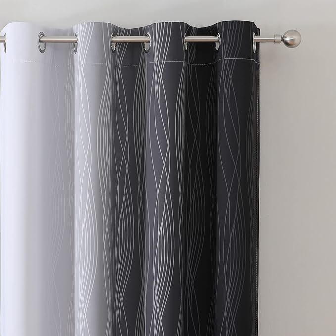 Estelar Textiler Black and Greyish White Blackout Curtains 108 Inches Long, Thermal Insulated Drapes for Bedroom, Full Light Blocking Energy Saving Long Curtains for Living Room, 52Wx108L, 2 Panels