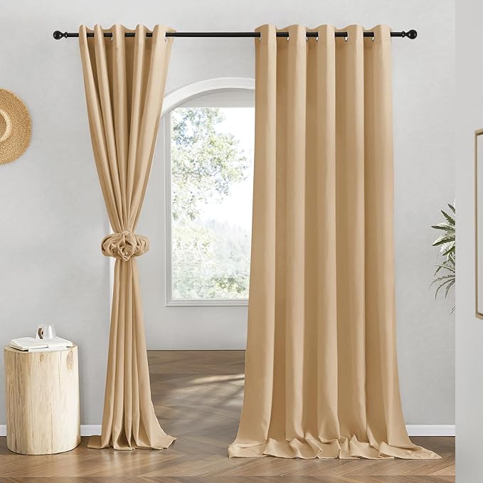 NICETOWN Flax Burlap Linen Curtains for Room Divider, Grommet Top Thick Flax Semi Sheer Vertical Drapes Privacy Assured with Light Filtering for Sliding Glass Door, W68 x L84, 2 Pieces